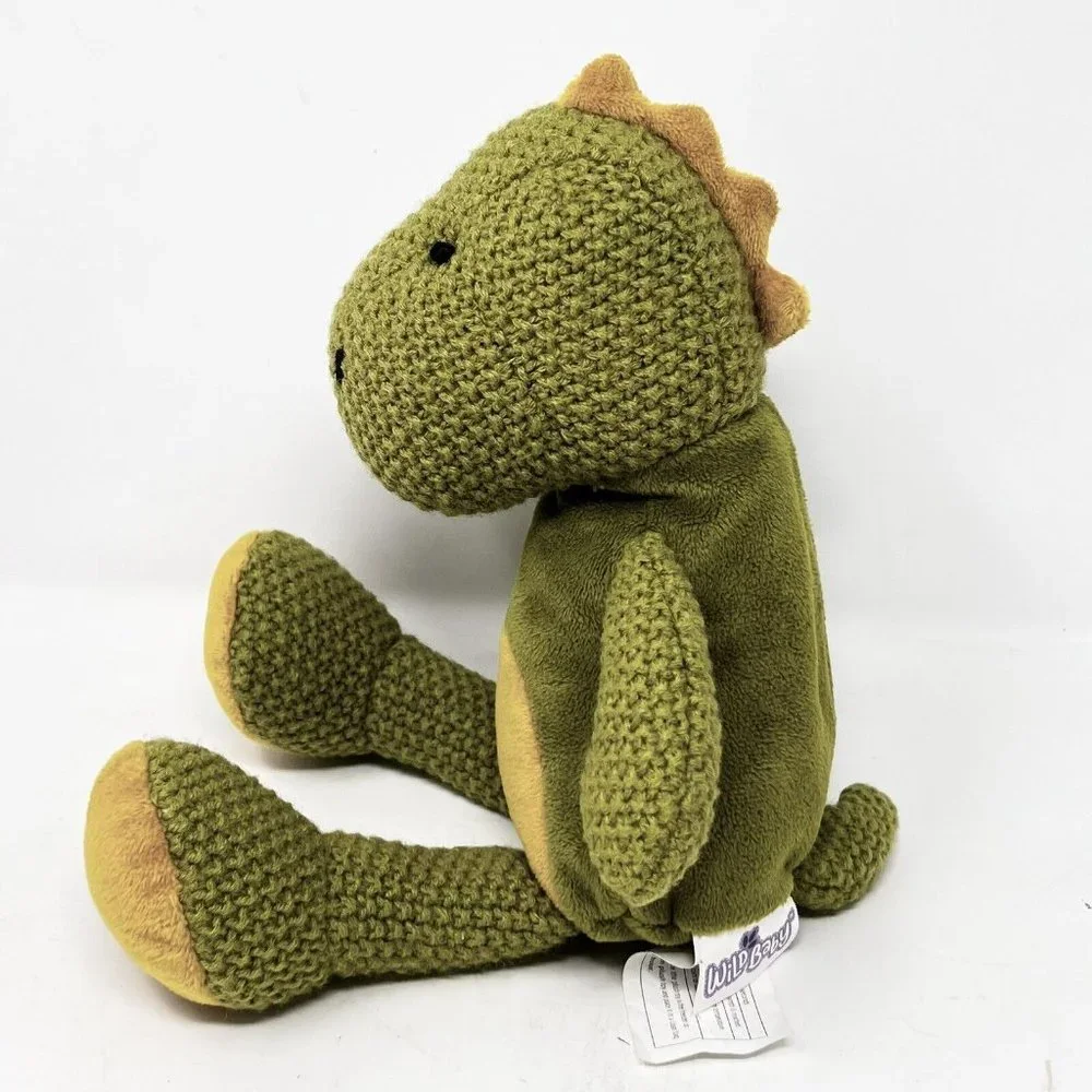 Wild Baby Waffle Knit Dinosaur Green Gold Plush 12
